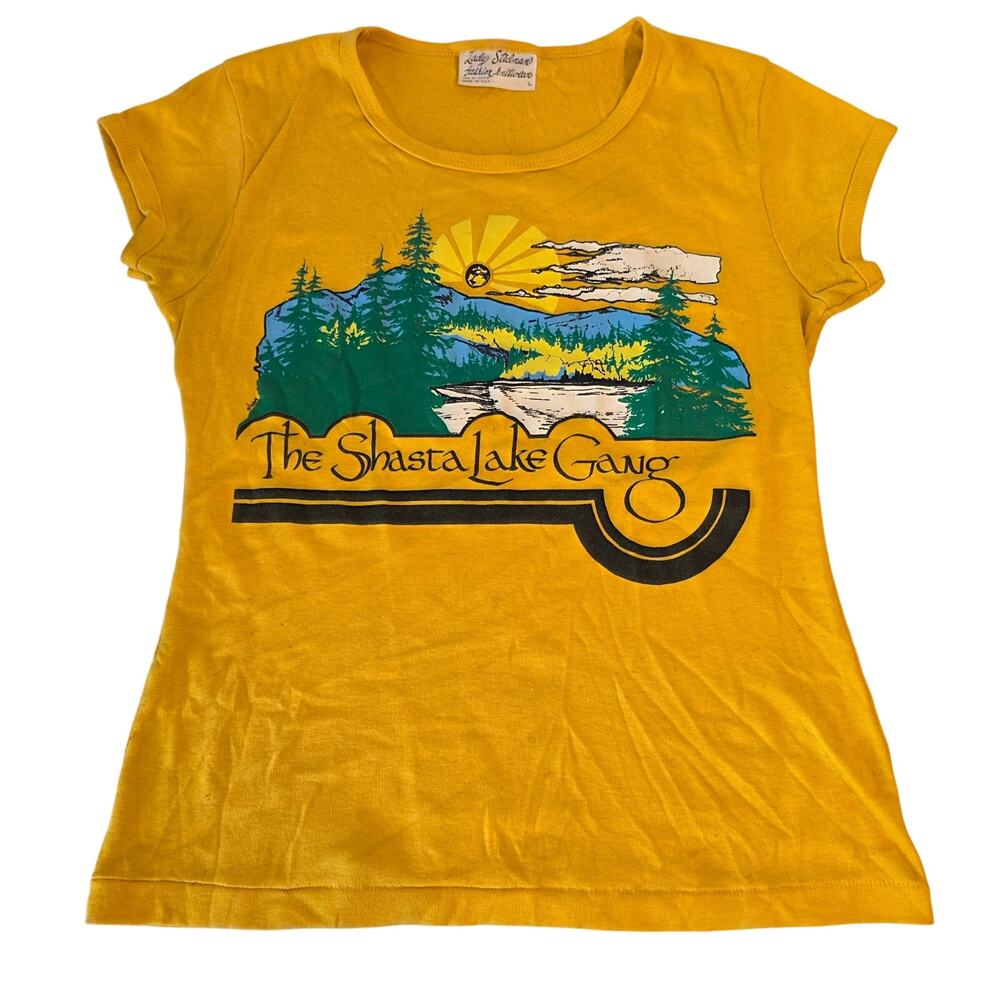 Vintage 1970s The Shasta Lake Gang Graphic T-Shirt Marigold Yellow Large